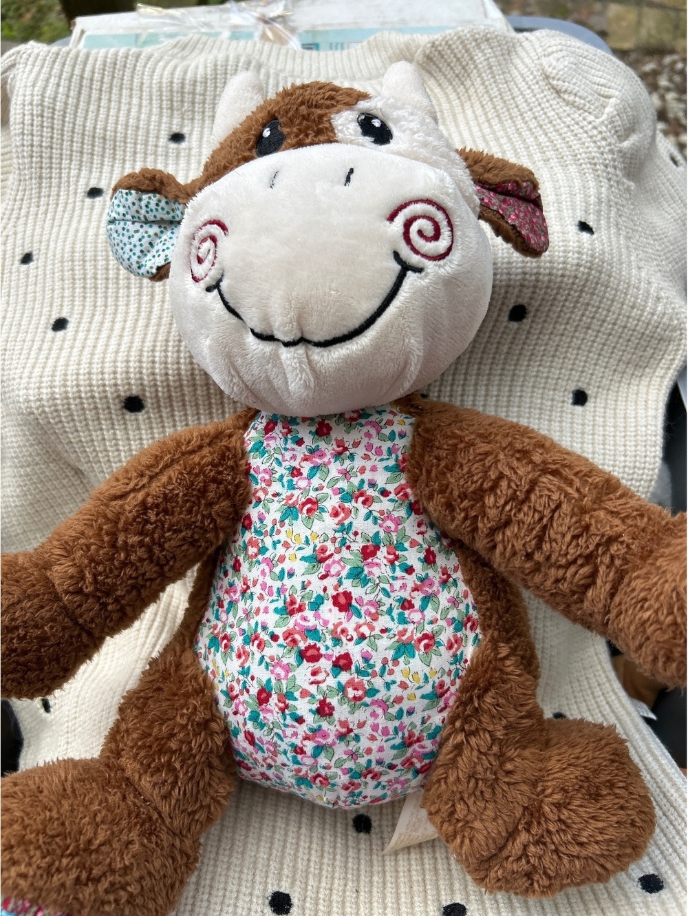 Dandee Plush Cow Stuffed Animal with Floral Belly